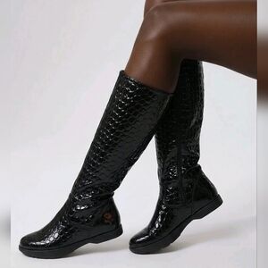 KalsØ Earth® Black Croc-Embossed Knee Boots